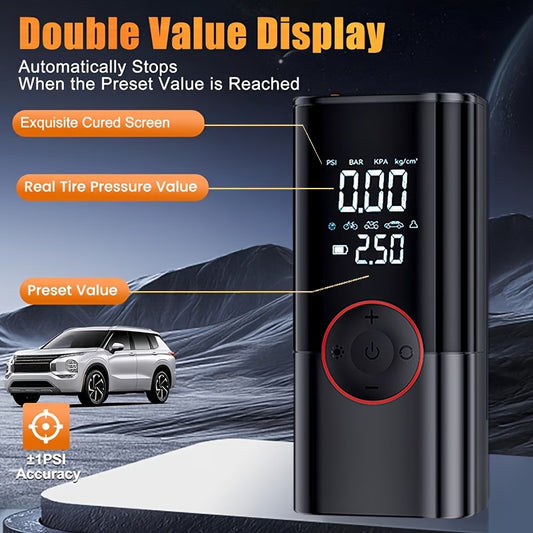 Kompakt Luftkompressor 150 PSI – Digital LCD, USB-laddning, LED-lampa & Automatisk Avstängning