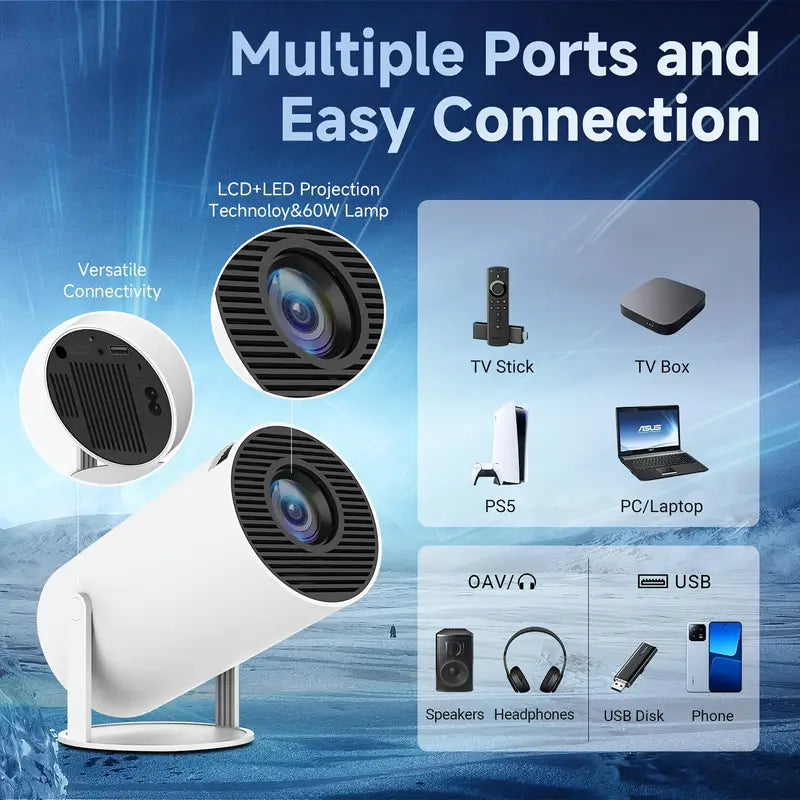 Smart 4K Projektor med WiFi & Bluetooth – Biokänsla upp till 130 tum